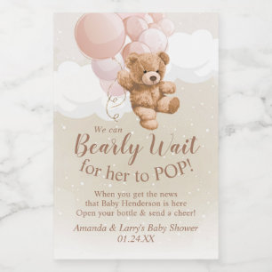 Teddybär mit rosa Ballons Mini-Weinlabel Weinetikett