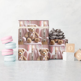 Teddybär mit rosa Bow Geschenkpapier