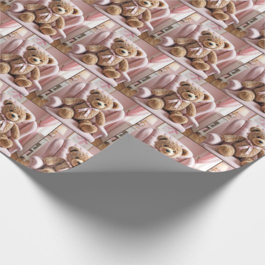 Teddybär mit rosa Bow Geschenkpapier (Ecke)