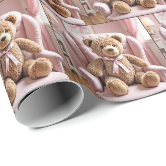 Teddybär mit rosa Bow Geschenkpapier (Rolleneckpunkt)