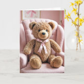 Teddybär mit rosa Bow Karte (Gelbe Blume)