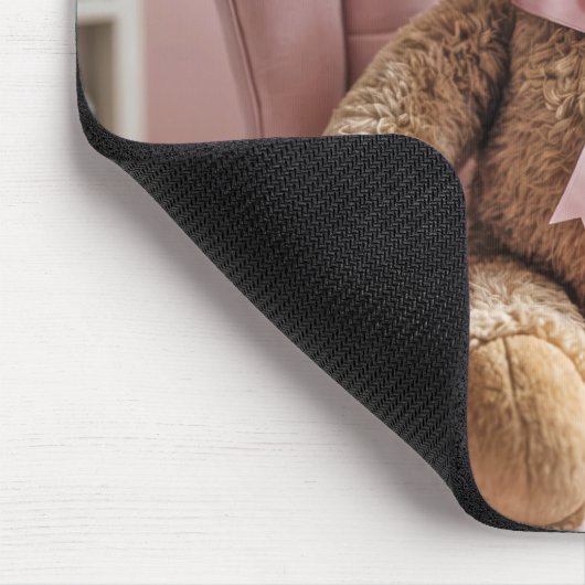 Teddybär mit rosa Bow Mousepad (Ecke)