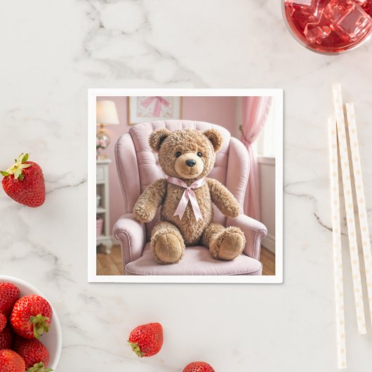 Teddybär mit rosa Bow Serviette (Beispiel)