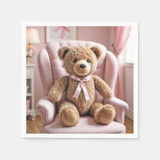 Teddybär mit rosa Bow Serviette (Vorderseite)
