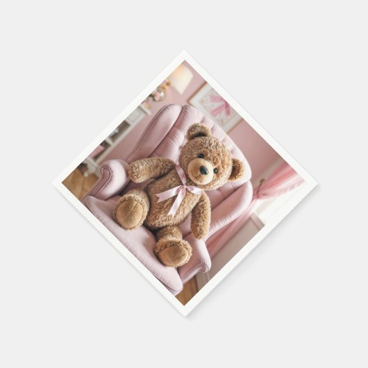 Teddybär mit rosa Bow Serviette (Ecke)