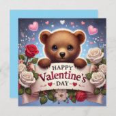 Teddybär mit Rose Feiertagskarte (Vorne/Hinten)