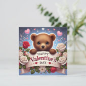 Teddybär mit Rose Feiertagskarte (Stehend Vorderseite)