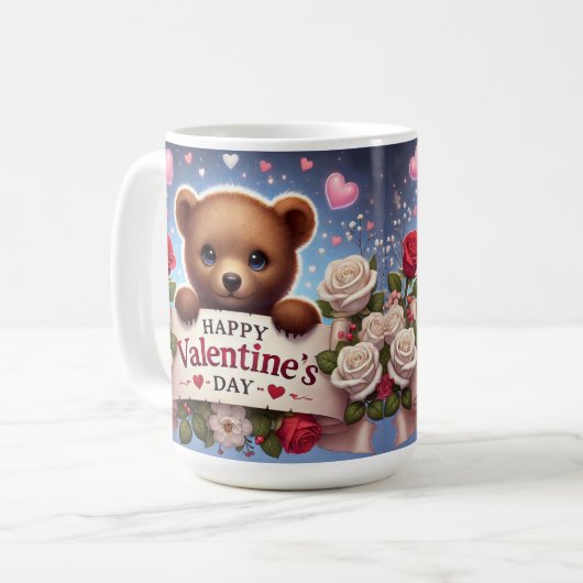 Teddybär mit Rose Kaffeetasse (Vorderseite Links)