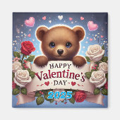 Teddybär mit Rose Magnet (Vorne)