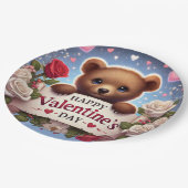 Teddybär mit Rose Pappteller (Schrägansicht)