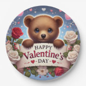 Teddybär mit Rose Pappteller (Vorderseite)