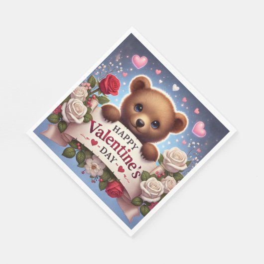 Teddybär mit Rose Serviette (Ecke)