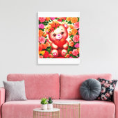 Teddybär mit Rose und Herz Leinwanddruck (Insitu (Wohnzimmer))