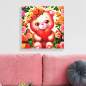 Teddybär mit Rose und Herz Leinwanddruck (Insitu (Wohnzimmer))