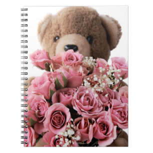 Teddybär mit Rosennotizbuch Notizblock