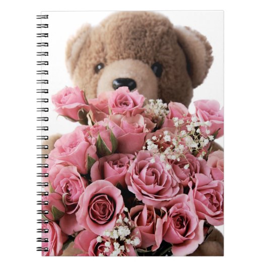 Teddybär mit Rosennotizbuch Notizblock (Vorderseite)