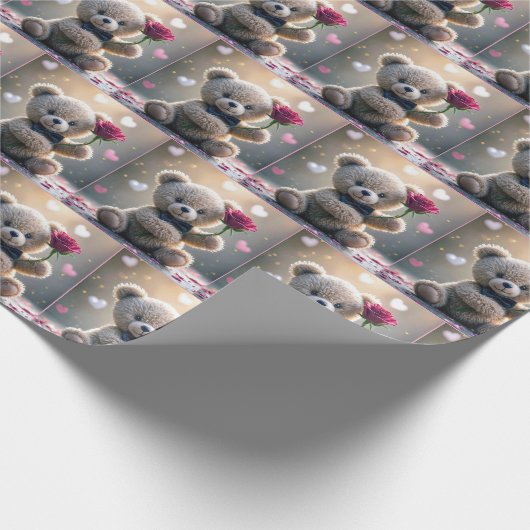 Teddybär mit Rote Rose Geschenkpapier (Ecke)
