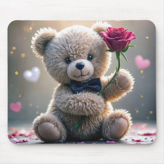 Teddybär mit Rote Rose Mousepad (Vorne)