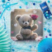 Teddybär mit Rote Rose Pappteller (Party)