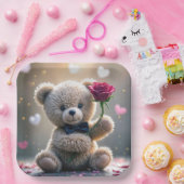 Teddybär mit Rote Rose Pappteller (Party)