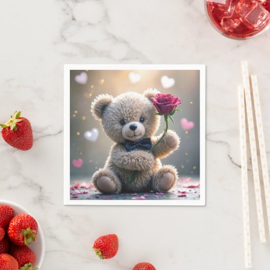 Teddybär mit Rote Rose Serviette (Beispiel)