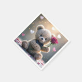 Teddybär mit Rote Rose Serviette (Ecke)