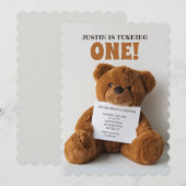 Teddybär mit Schild Einladung (Vorne/Hinten)