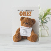 Teddybär mit Schild Einladung (Stehend Vorderseite)