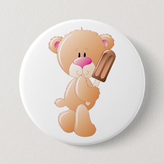 Teddybär mit Schokoladeneis am Stiel Button (Vorderseite)