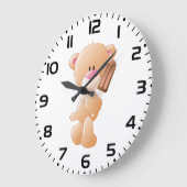 Teddybär mit Schokoladeneis am Stiel Große Wanduhr (Winkel)