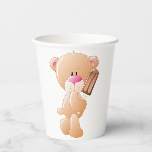 Teddybär mit Schokoladeneis am Stiel Pappbecher (Vorderseite)