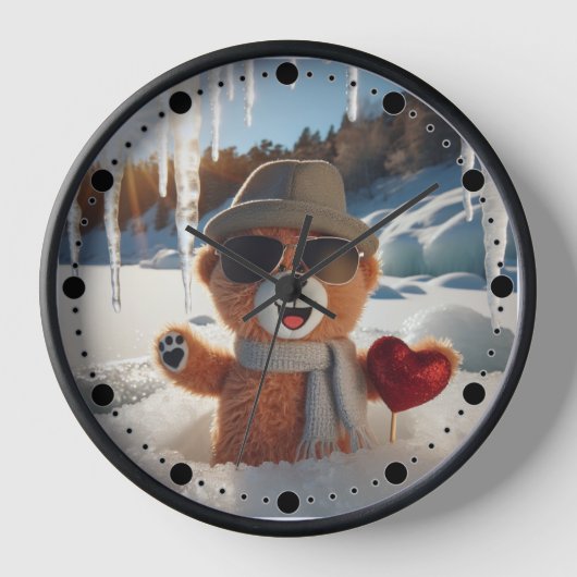 Teddybär mit Sonnenbrille, Hut und Herz Uhr (Vorderseite)