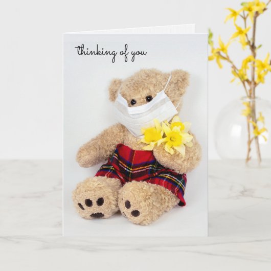 Teddybär mit steriler Maske und Schnauze Karte (Gelbe Blume)