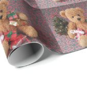 Teddybär mit vielen Weihnachtsgeschenken Geschenkpapier (Rolleneckpunkt)