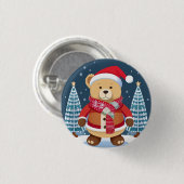 Teddybär mit Weihnachtsmannmütze Button (Vorne & Hinten)
