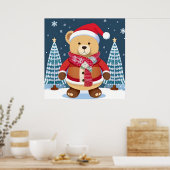 Teddybär mit Weihnachtsmannmütze Poster (Küche)