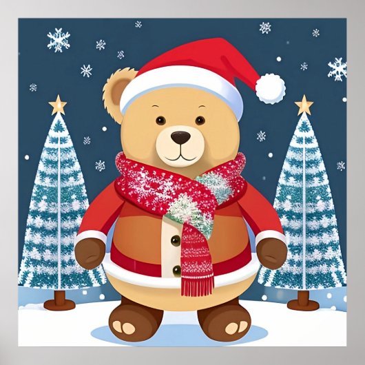 Teddybär mit Weihnachtsmannmütze Poster (Vorne)