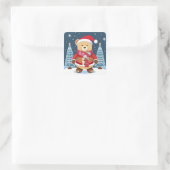 Teddybär mit Weihnachtsmannmütze Quadratischer Aufkleber (Tasche)