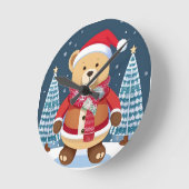 Teddybär mit Weihnachtsmannmütze Runde Wanduhr (Winkel)