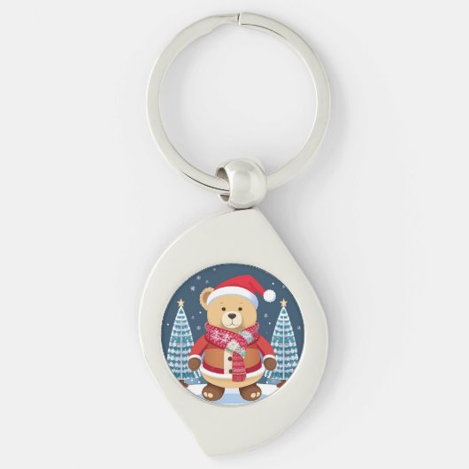 Teddybär mit Weihnachtsmannmütze Schlüsselanhänger (Vorderseite)