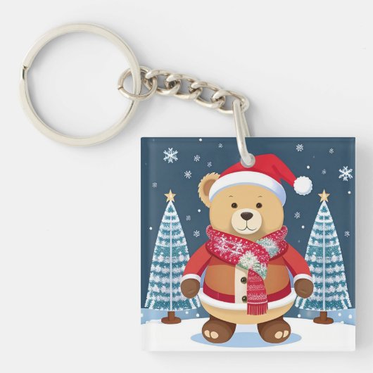 Teddybär mit Weihnachtsmannmütze Schlüsselanhänger (Vorderseite)