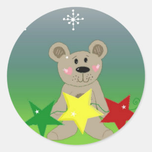 Teddybär mit Weihnachtssternen Runder Aufkleber