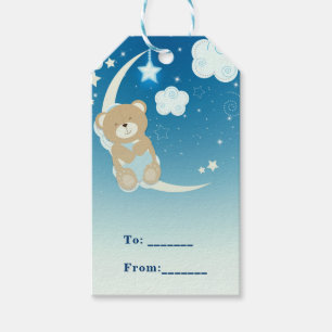 Teddybär Mond & Sterne Baby Shower individueller G Geschenkanhänger