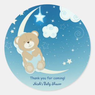 Teddybär Mond & Sterne Baby Shower personalisierte Runder Aufkleber