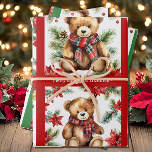 Teddybär Name hinzufügen Süßes Weihnachten 3 Geschenkpapier Set