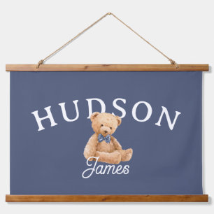 Teddybär-Nursery-Name-Schild Blau Kinderzimmer-Dek Wandteppich Mit Holzrahmen