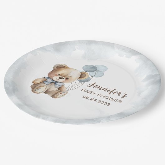 Teddybär-Papiertüte für Babydusche Pappteller (Schrägansicht)