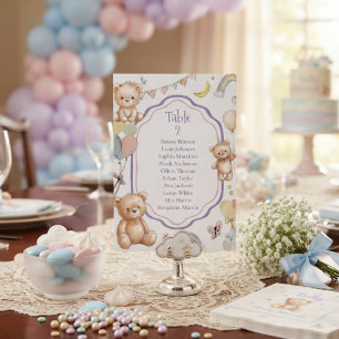 Teddybär Pastell Ballons Schmetterling Mond Sterne Tischnummer