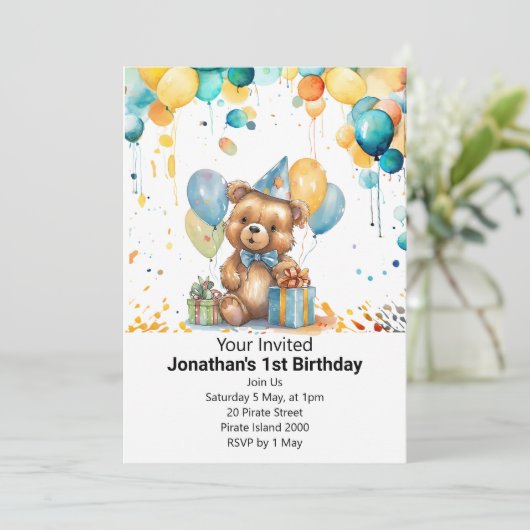 Teddybär-Picknick Einladung (Stehend Vorderseite)