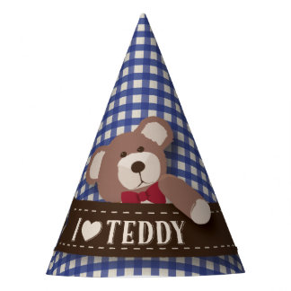 Teddybär-Picknick-Geburtstag - blauer Gingham Partyhütchen